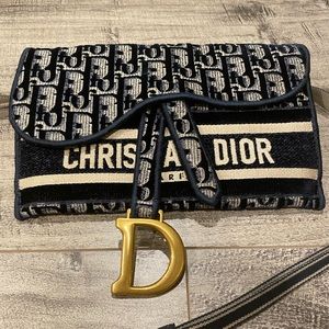 Christian Dior slim saddle pouch - blue velvet oblique belt bag / crossbody